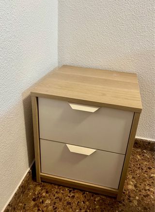 Mesita Ikea 2 cajones madera y blanco