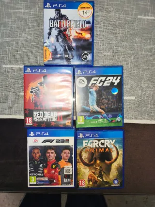 Lote 5 juegos PS4: Battlefield, FC24, RDR2, F1 23,