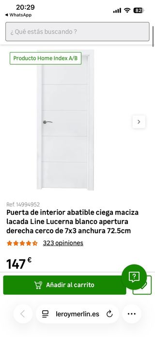 Puerta de interior blanca maciza Leroy Merlín