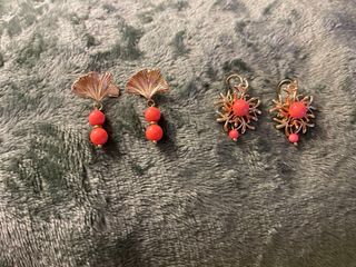 Pendientes vintage coral y dorado