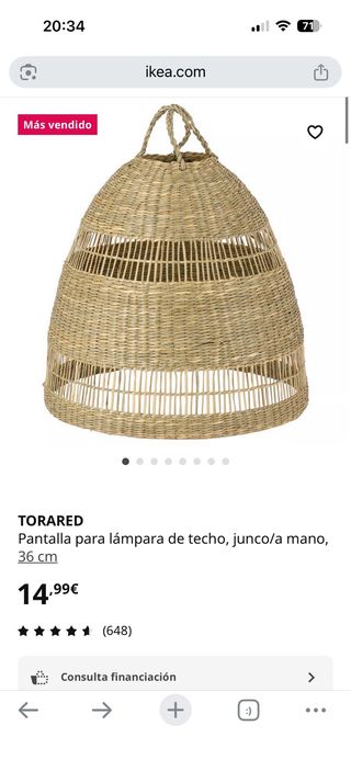 Pantalla lámpara TORARED IKEA ratán