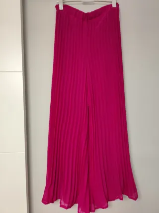 Pantalón Pliegues Pata Ancha Rosa