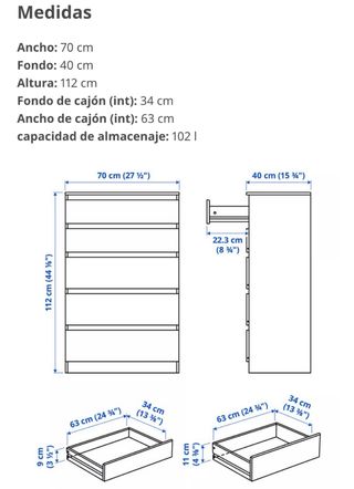 Cómoda 5 cajones negra-marrón