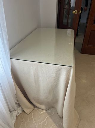 Mesa camilla rectangular cristal y tela beige