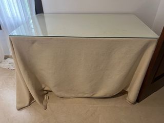 Mesa camilla rectangular cristal y tela beige