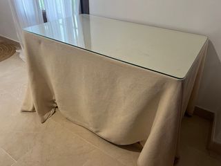 Mesa camilla rectangular cristal y tela beige