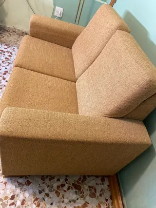 Sofá 2 plazas tela marrón/amarillo