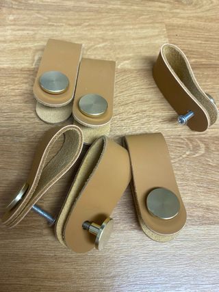 6 Tiradores Piel y Metal Marrón/Dorado