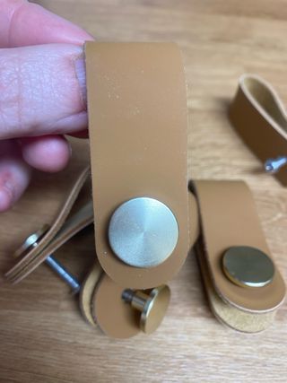 6 Tiradores Piel y Metal Marrón/Dorado