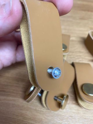 6 Tiradores Piel y Metal Marrón/Dorado