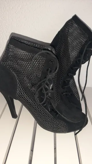 Botines de baile de malla negros, tacon 10cm