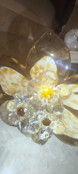 PORTA CANDELA DOPPIA CORONA DI FIORI E GAMBO IN VE