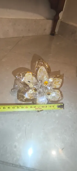 PORTA CANDELA DOPPIA CORONA DI FIORI E GAMBO IN VE