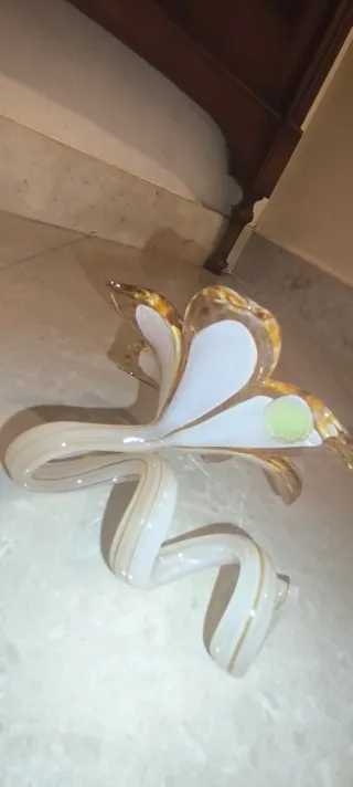 PORTA CANDELA DOPPIA CORONA DI FIORI E GAMBO IN VE