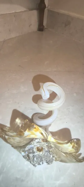 PORTA CANDELA DOPPIA CORONA DI FIORI E GAMBO IN VE