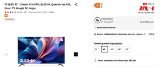 Televisión Xiaomi 43, google/smart TV