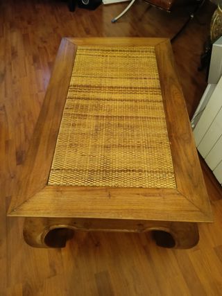 Mesa de centro madera teca y ratán