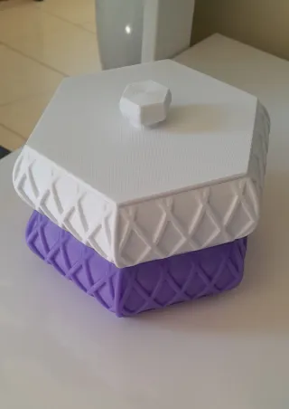 Caixa de Joias Hexagonal Roxo e Branco