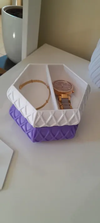 Caixa de Joias Hexagonal Roxo e Branco