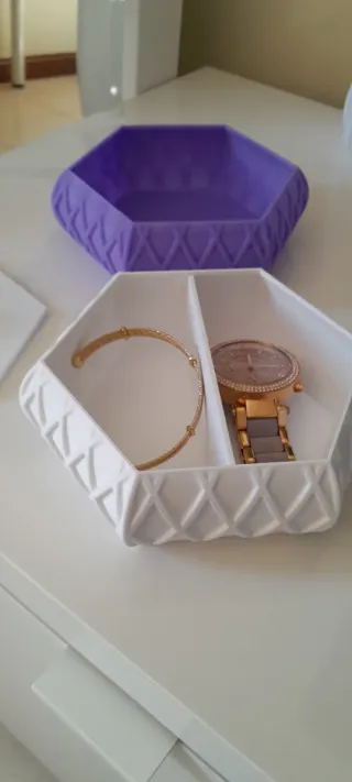 Caixa de Joias Hexagonal Roxo e Branco