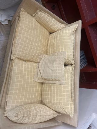 Sofá 2 plazas tela beige/amarillo