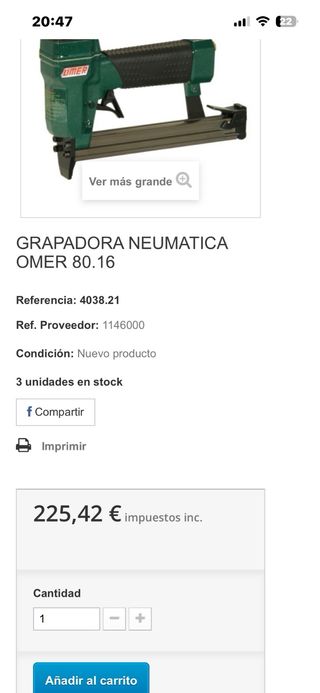 Grapadora Neumática Omer 80.16