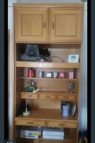 Estantería madera de roble, con cajones y altillo