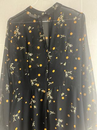 Vestido gasa negro estampado floral