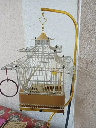 Jaula dorada para pájaros estilo pagoda