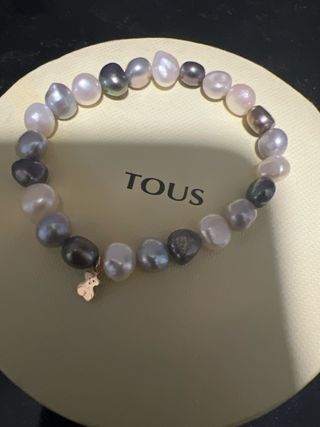 Pulsera Tous Perlas Barrocas Osito Gris Blanco