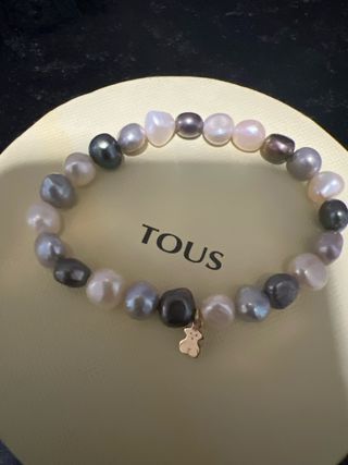 Pulsera Tous Perlas Barrocas Osito Gris Blanco