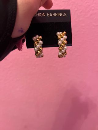 Pendientes Aro Perlas Doradas y Blancas