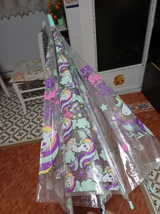Paraguas infantil unicornio transparente