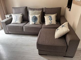 Sofá Chaise Longue Tela Beige/Marrón