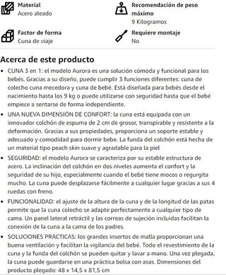 lionelo Aurora Cuna 3 en 1 hasta 9 kg, colecho