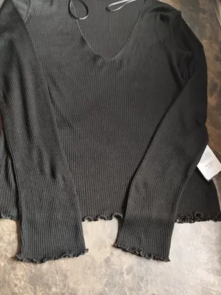 Zara Woman Top Canalé Negro Talla S