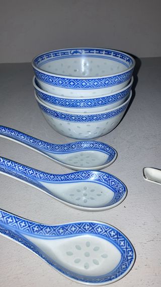 Set 3 Cuencos Porcelana Azul y Blanco
