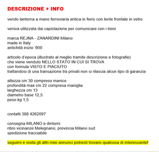 lanterna ferroviaria d’epoca MADE IN ITALY lampada