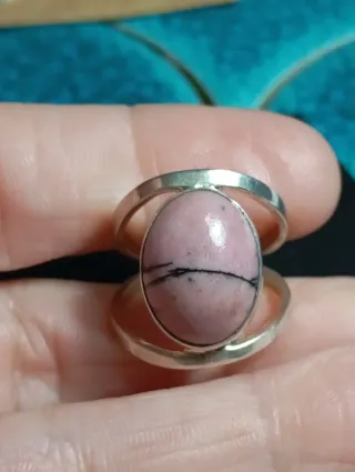 Anillo Plata Ley Piedra rodonita