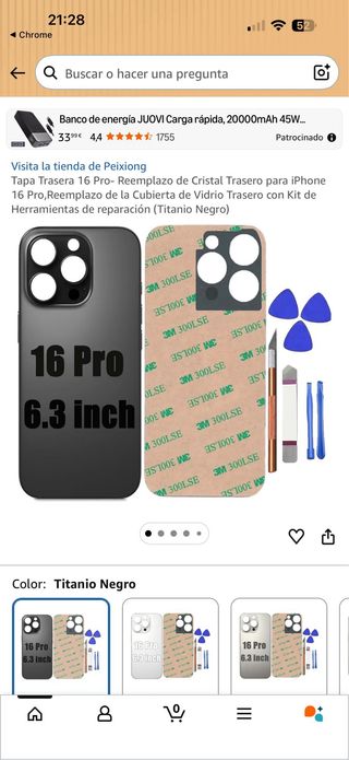 Cristal Trasero iPhone 16 Pro Max