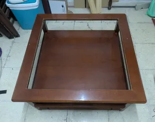 Mesa baja salón madera y cristal 90x90