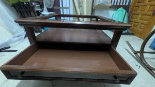 Mesa baja salón madera y cristal 90x90