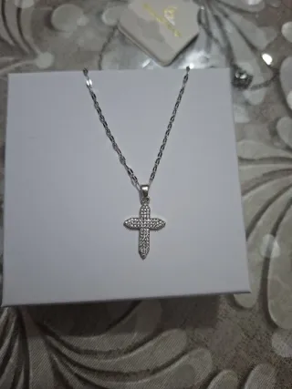 Collana donna acciaio con croce strass lunga 45cm