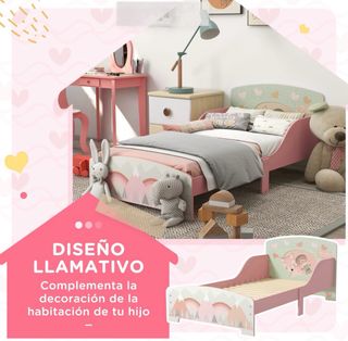 Cama infantil rosa con diseño de montañas