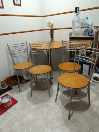 Mesa redonda madera y patas metal