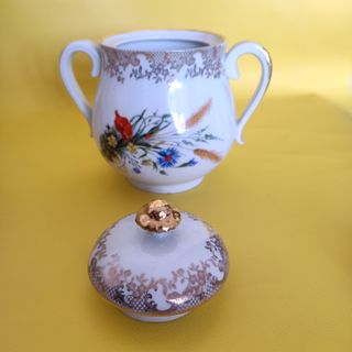 Azucarero de porcelana con flores