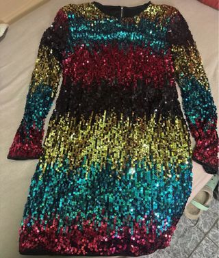 Vestido lentejuelas multicolor manga larga