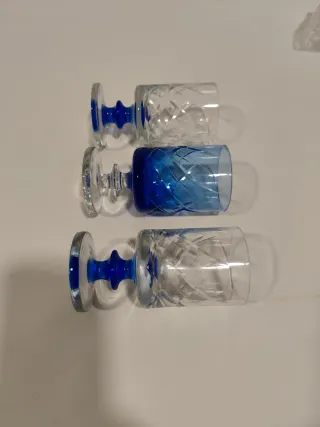 3 Copas Vino Vintage Azul cobalto y Transparente,