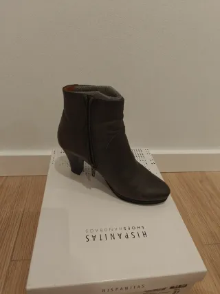 Botines Hispanitas Piel Talla 37 Marrón/Gris