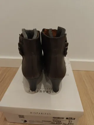 Botines Hispanitas Piel Talla 37 Marrón/Gris